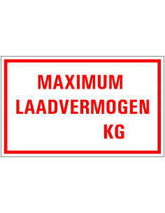 Maximum laadvermogen kg tekststicker, rood wit, rechthoekig, tekst maximum laadvermogen kg