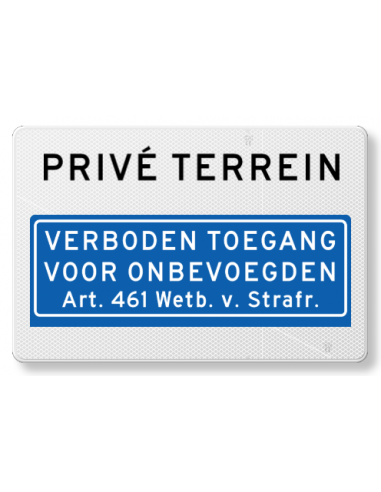 Verkeersbord verboden toegang prive terrein, aluminium DOR, rechthoekig, blauw wit