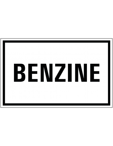 Benzine sticker, zwart wit, rechthoekig, tekst benzine