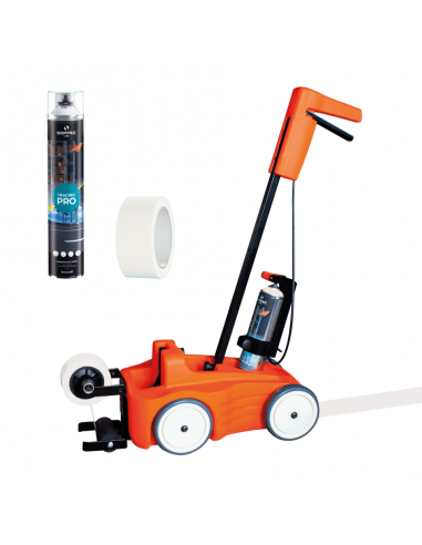 Soppec Driver lijnentrekker met tape applicator met witte markeerverf en witte markeertape