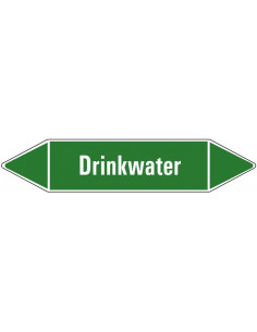 Drinkwater leidingmarkering op vel, groen wit, Nederlandse tekst drinkwater, stroomrichting leiding water