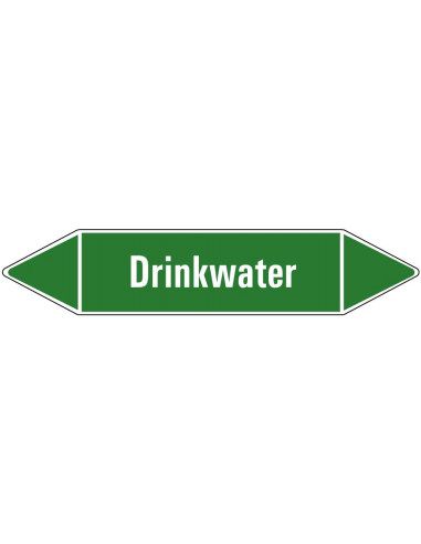 Drinkwater leidingmarkering op vel, groen wit, Nederlandse tekst drinkwater, stroomrichting leiding water