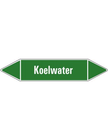 Koelwater leidingmarkering op vel, groen wit, Nederlandse tekst koelwater, stroomrichting leiding water