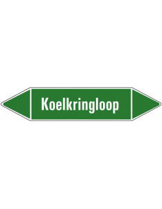 Koelkringloop leidingmarkering op vel, groen wit, Nederlandse tekst koelkringloop, stroomrichting leiding water