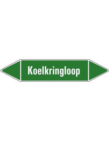 Koelkringloop leidingmarkering op vel, groen wit, Nederlandse tekst koelkringloop, stroomrichting leiding water