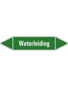 Waterleiding leidingmarkering op vel, groen wit, Nederlandse tekst waterleiding , stroomrichting leiding water
