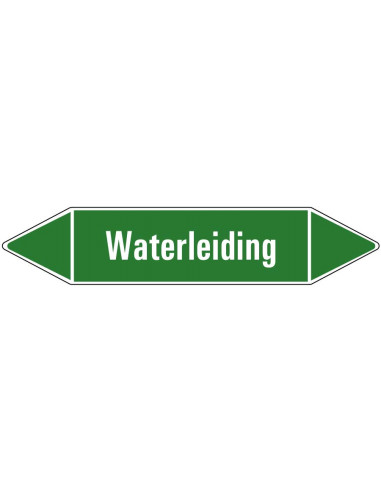 Waterleiding leidingmarkering op vel, groen wit, Nederlandse tekst waterleiding , stroomrichting leiding water