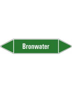 Bronwater leidingmarkering op vel, groen wit, Nederlandse tekst bronwater, stroomrichting leiding water