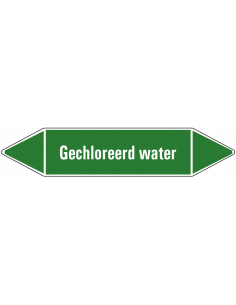 Gechloreerd water leidingmarkering op vel, groen wit, Nederlandse tekst gechloreerd water, stroomrichting leiding water