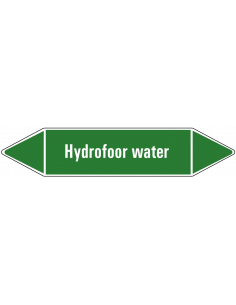 Hydrofoor water leidingmarkering op vel, groen wit, Nederlandse tekst hydrofoor water, stroomrichting leiding water