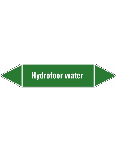Hydrofoor water leidingmarkering op vel, groen wit, Nederlandse tekst hydrofoor water, stroomrichting leiding water