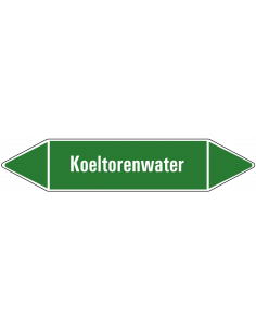 Koeltorenwater leidingmarkering op vel, groen wit, Nederlandse tekst koeltorenwater, stroomrichting leiding water