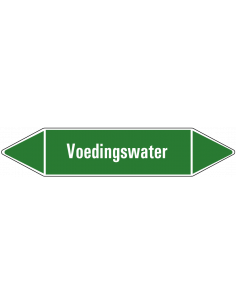 Voedingswater leidingmarkering op vel, groen wit, Nederlandse tekst voedingswater, stroomrichting leiding water