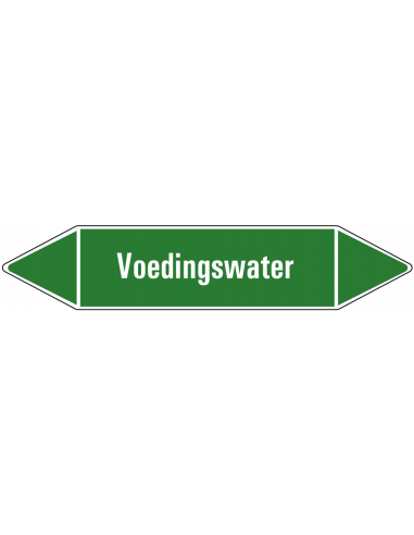 Voedingswater leidingmarkering op vel, groen wit, Nederlandse tekst voedingswater, stroomrichting leiding water