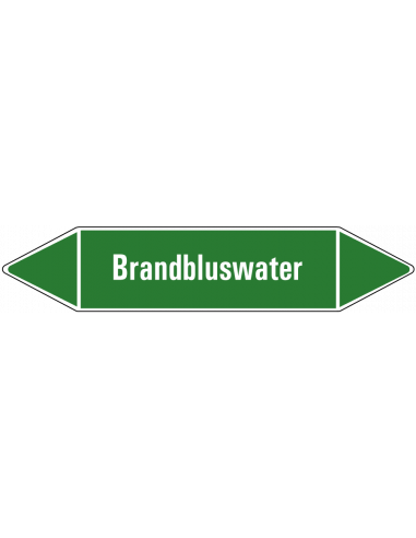 Brandbluswater leidingmarkering op vel, groen wit, Nederlandse tekst brandbluswater, stroomrichting leiding water