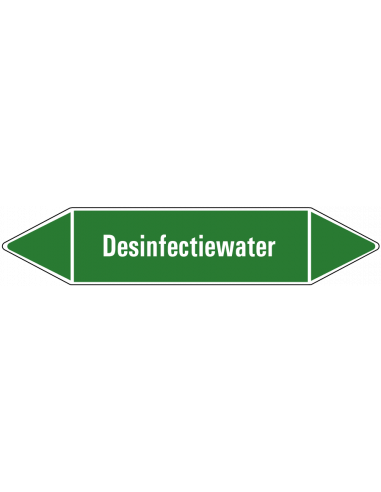 Desinfectiewater leidingmarkering op vel, groen wit, Nederlandse tekst desinfectiewater, stroomrichting leiding water