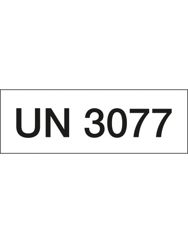 UN 3077 sticker, zeewaterbestendig op rol, zwart wit, rechthoekig, tekst un 3077