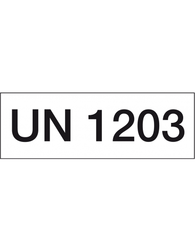 UN 1203 benzine sticker, zeewaterbestendig op rol, zwart wit, rechthoekig, tekst un 1203