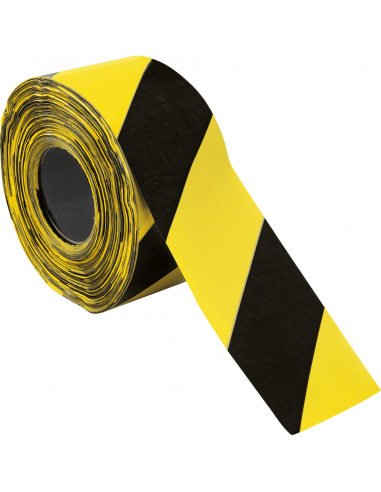 Afzetlint met schuine strepen, geel zwart, 500 meter