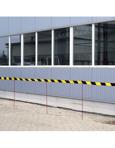 Afzetlint met schuine strepen, geel zwart, 500 meter