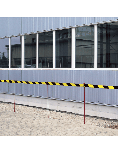 Afzetlint met schuine strepen, geel zwart, 500 meter