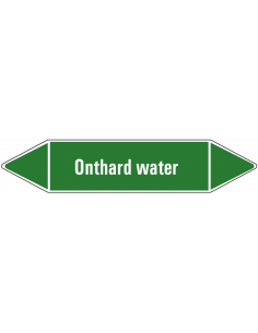 Onthard water leidingmarkering op vel, groen wit, Nederlandse tekst onthard water , stroomrichting leiding water