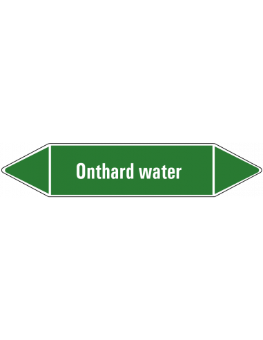 Onthard water leidingmarkering op vel, groen wit, Nederlandse tekst onthard water , stroomrichting leiding water