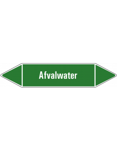 Afvalwater leidingmarkering op vel, groen wit, Nederlandse tekst afvalwater, stroomrichting leiding water