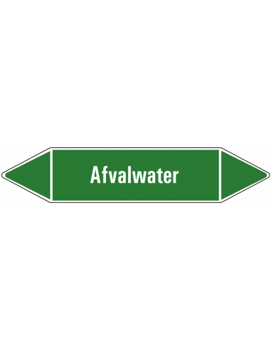 Afvalwater leidingmarkering op vel, groen wit, Nederlandse tekst afvalwater, stroomrichting leiding water