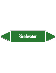 Rioolwater leidingmarkering op vel, groen wit, Nederlandse tekst rioolwater, stroomrichting leiding water