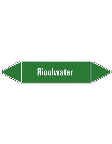 Rioolwater leidingmarkering op vel, groen wit, Nederlandse tekst rioolwater, stroomrichting leiding water