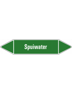 Spuiwater leidingmarkering op vel, groen wit, Nederlandse tekst spuiwater, stroomrichting leiding water
