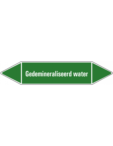 Bluswater leidingmarkering op vel, groen wit, Nederlandse tekst bluswater, stroomrichting leiding water