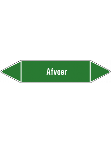 Afvoer leidingmarkering op vel, groen wit, Nederlandse tekst afvoer, stroomrichting leiding water
