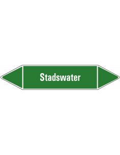 Stadswater leidingmarkering op vel, groen wit, Nederlandse tekst stadswater, stroomrichting leiding water