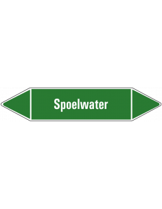 Spoelwater leidingmarkering op vel, groen wit, Nederlandse tekst spoelwater, stroomrichting leiding water