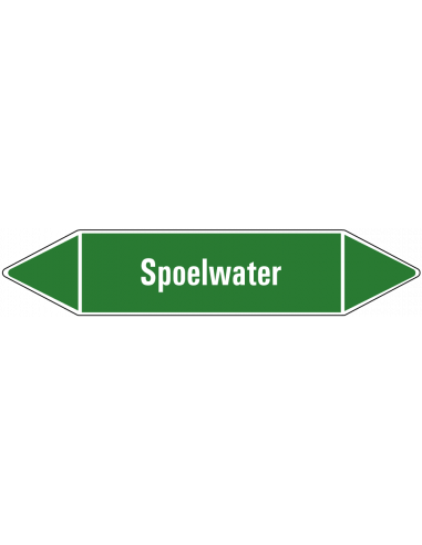 Spoelwater leidingmarkering op vel, groen wit, Nederlandse tekst spoelwater, stroomrichting leiding water