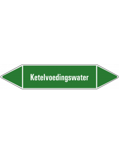 Ketelvoedingswater leidingmarkering op vel, groen wit, Nederlandse tekst ketelvoedingswater, stroomrichting leiding water