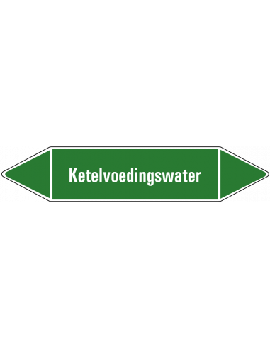 Ketelvoedingswater leidingmarkering op vel, groen wit, Nederlandse tekst ketelvoedingswater, stroomrichting leiding water