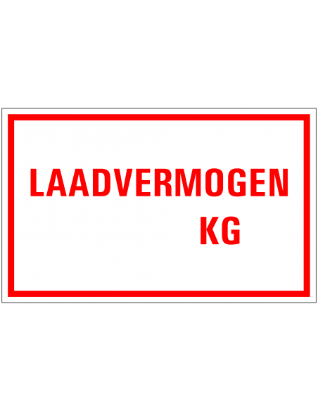 Laadvermogen kg sticker, rood wit, rechthoekig, tekst laadvermogen kg