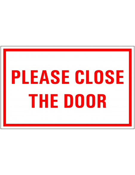 Please close the door bord, kunststof, rood wit, rechthoekig, Engelse tekst