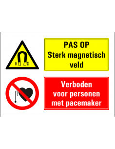 Sterk magnetisch veld, personen met pacemaker verboden bord, rood geel, rechthoekig