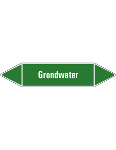 Grondwater leidingmarkering op vel, groen wit, Nederlandse tekst grondwater, stroomrichting leiding water