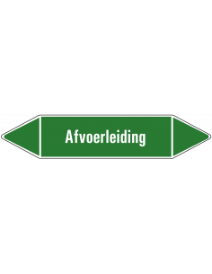 Afvoerleiding leidingmarkering op vel, groen wit, Nederlandse tekst afvoerleiding, stroomrichting leiding water