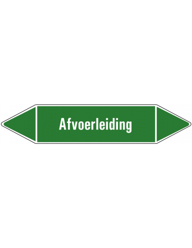 Afvoerleiding leidingmarkering op vel, groen wit, Nederlandse tekst afvoerleiding, stroomrichting leiding water