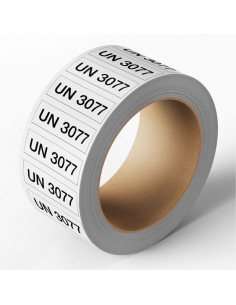 UN 3077 sticker, zelfklevend papier, 500 op rol, zwart wit, rechthoekig, tekst un 3077