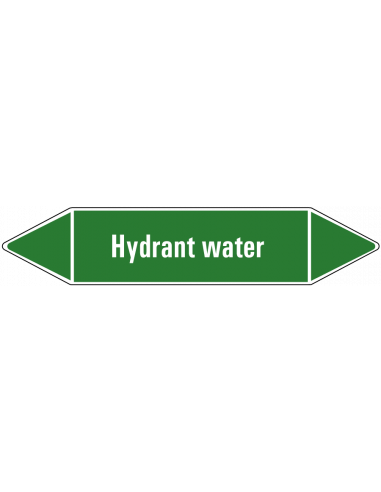Hydrant water leidingmarkering op vel, groen wit, Nederlandse tekst hydrant water, stroomrichting leiding water