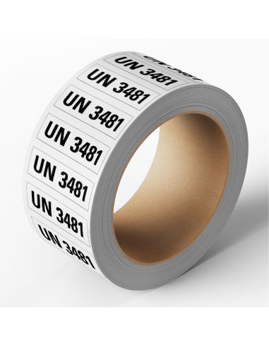 UN 3481 sticker, zelfklevend papier, 500 op rol, zwart wit, rechthoekig