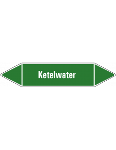 Ketelwater leidingmarkering op vel, groen wit, Nederlandse tekst ketelwater, stroomrichting leiding water