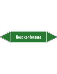 Koud condensaat leidingmarkering op vel, groen wit, Nederlandse tekst koud condensaat, stroomrichting leiding water